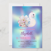 Invitation Bébé Fleur de cygne bleu Holographique Anniversair (Devant)