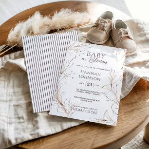 Invitation Bébé Fleur Fleurie Bohème Neutre 