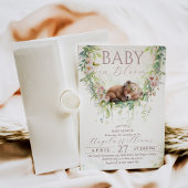 Invitation Bébé Fleur Floral Bois Ours Bébé Fille Douche