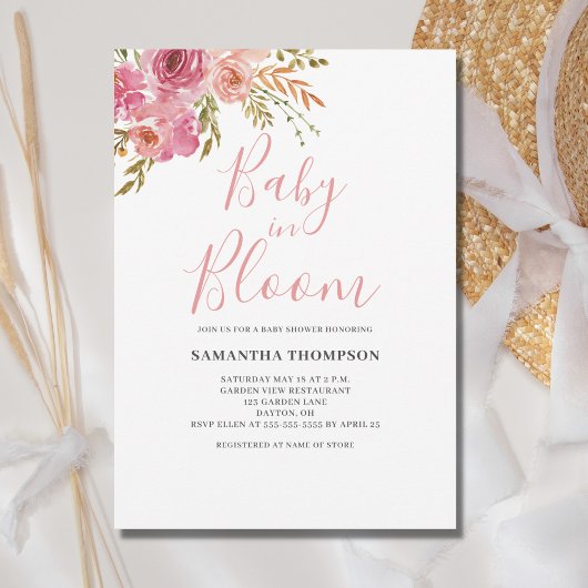 Invitation Bébé Fleur Rose en Fleur Bain