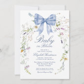 Invitation Bébé Fleur sauvage Bleu Bow dans le Baby shower en (Devant)