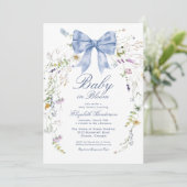 Invitation Bébé Fleur sauvage Bleu Bow dans le Baby shower en (Debout devant)