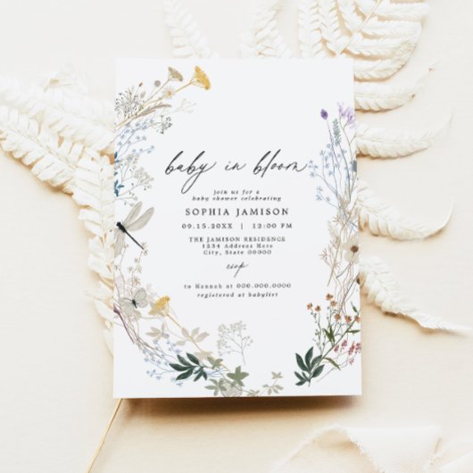Invitation Bébé Fleur sauvage Boho Delicate dans le Baby show