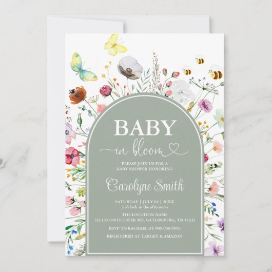 Invitation Bébé fleur sauvage en Bloom Sage Baby shower vert (Devant)