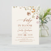 Invitation Bébé fleur sauvage en Fleur Baby shower Beige (Debout devant)