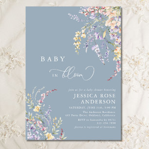 Invitation Bébé fleur sauvage En Fleur Baby shower bleu Dusty
