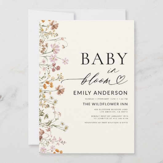 Invitation Bébé fleur sauvage en Fleur Baby shower en terre c (Devant)