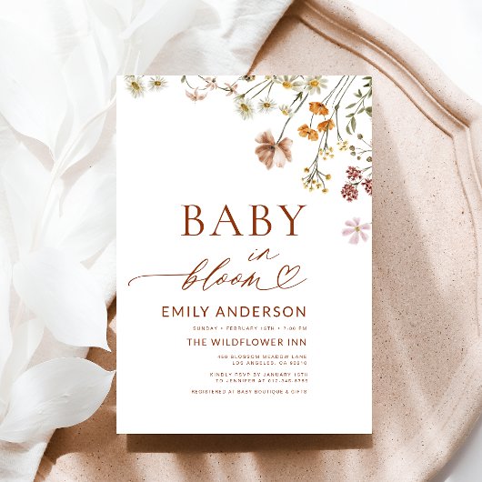 Invitation Bébé fleur sauvage en Fleur Baby shower en terre c