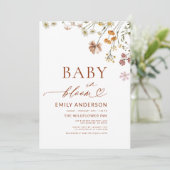Invitation Bébé fleur sauvage en Fleur Baby shower en terre c (Debout devant)