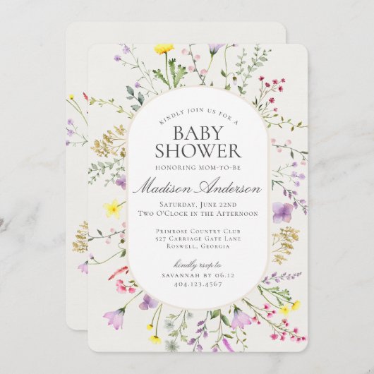 Invitation Bébé fleur sauvage en Fleur Baby shower floral (Devant / Derrière)