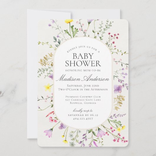 Invitation Bébé fleur sauvage en Fleur Baby shower floral (Devant)