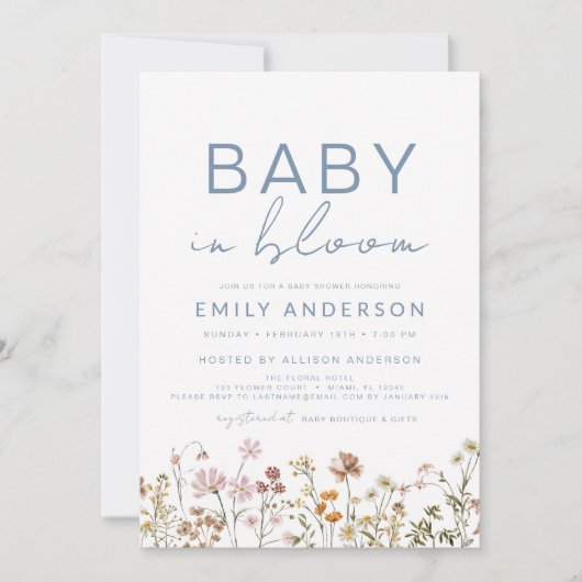 Invitation Bébé fleur sauvage en Fleur Baby shower Jardin (Devant)