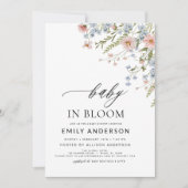 Invitation Bébé fleur sauvage en fleur Baby shower rose bleu (Devant)