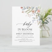 Invitation Bébé fleur sauvage en fleur Baby shower rose bleu (Debout devant)