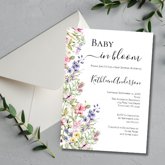 Invitation Bébé fleur sauvage En Fleur Baby shower rose viole