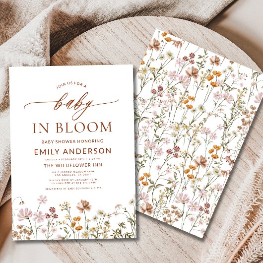 Invitation Bébé Fleur sauvage en terre cuite dans le Baby sho