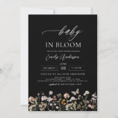 Invitation Bébé Fleur sauvage noir dans le Baby shower en fle (Devant)