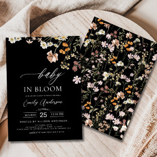Invitation Bébé Fleur sauvage noir dans le Baby shower en fle