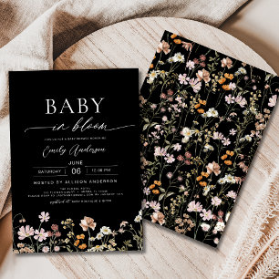 Invitation Bébé Fleur sauvage noir dans le Baby shower en fle