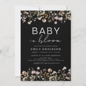 Invitation Bébé Fleur sauvage noir dans le Baby shower en fle (Devant)