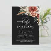 Invitation Bébé Fleur sauvage noir en fleurs Baby shower d'au (Debout devant)