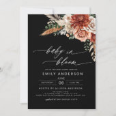 Invitation Bébé Fleur sauvage noir en fleurs Baby shower d'au (Devant)