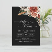 Invitation Bébé Fleur sauvage noir en fleurs Baby shower d'au (Debout devant)