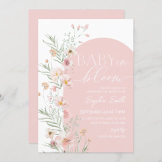Invitation Bébé Fleur sauvage rose pâle dans le Baby shower f