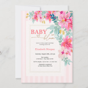 Invitation Bébé fleur sauvage rose rayures dans le Baby showe