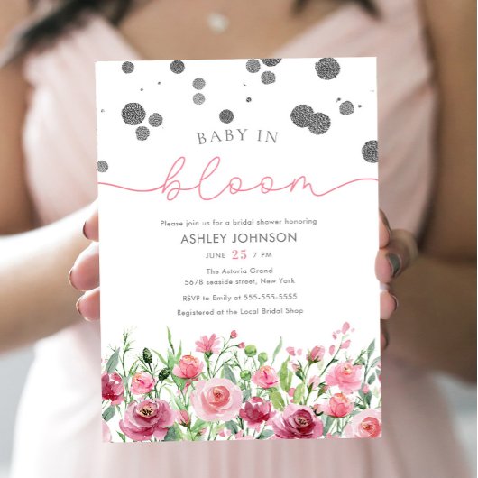 Invitation Bébé Fleur sauvage Rose Vive En Fleur Douche Fille