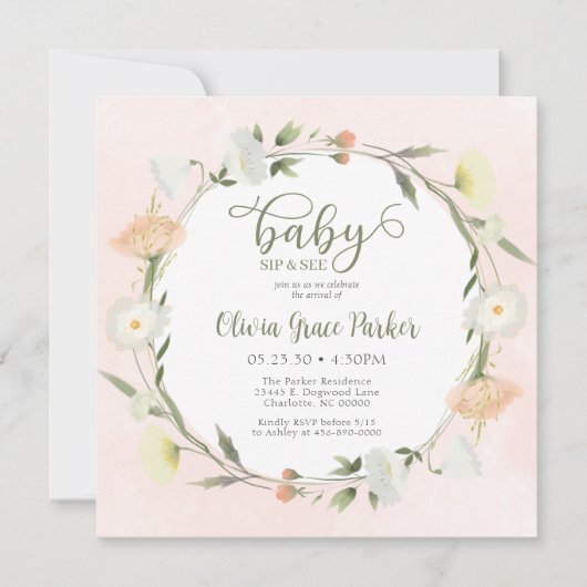 Invitation Bébé fleur sauvage Sip Et Voir (Devant)