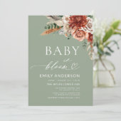 Invitation Bébé Fleur sauvage vert en fleurs Baby shower d'au (Debout devant)