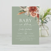 Invitation Bébé Fleur sauvage vert en fleurs Baby shower d'au (Debout devant)