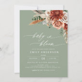 Invitation Bébé Fleur sauvage vert en fleurs Baby shower d'au (Devant)