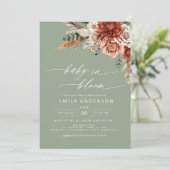 Invitation Bébé Fleur sauvage vert en fleurs Baby shower d'au (Debout devant)