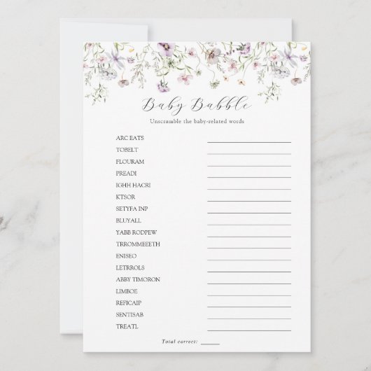 Invitation Bébé Fleur sauvage violet délicat Bébé Bébé (Devant)