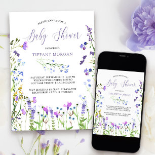 Invitation Bébé Fleur Sauvage Violette Baptême Floral Délicat