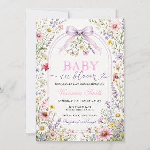 Invitation Bébé Fleur Sauvage Violette en Fleur Arc Baby Show