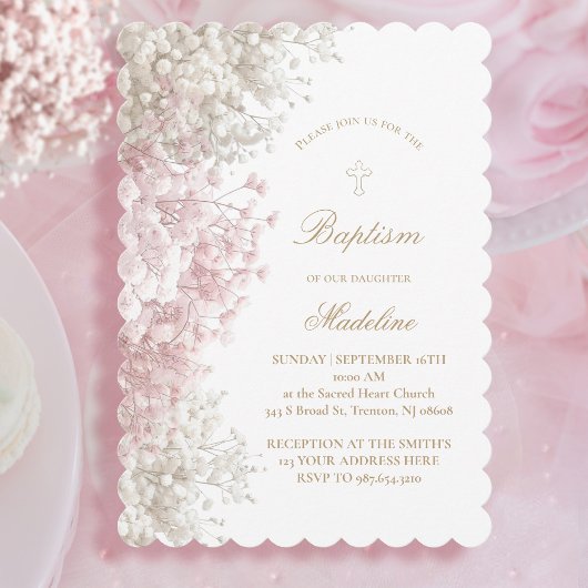 Invitation Bébé Fleurs du souffle bébé Baptême fille