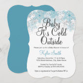 Invitation Bébé Flocon de Neige Bleu Il Fait Froid Dehors Bab (Devant / Derrière)