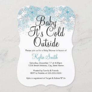 Invitation Bébé Flocon de Neige Bleu Il Fait Froid Dehors Bab