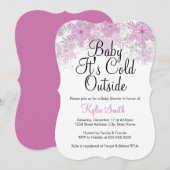 Invitation Bébé flocon de neige rose il fait froid dehors Bab (Devant / Derrière)