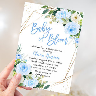 Invitation Bébé floral bleu dans le Baby shower fleuri