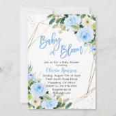 Invitation Bébé floral bleu dans le Baby shower fleuri (Devant)