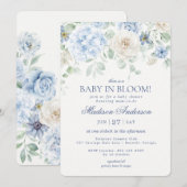 Invitation Bébé Floral bleu en Fleur Baby shower Hydrangea (Devant / Derrière)