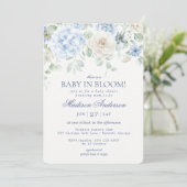 Invitation Bébé Floral bleu en Fleur Baby shower Hydrangea (Debout devant)