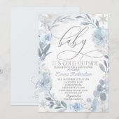 Invitation Bébé floral bleu Il fait froid à l'extérieur du Ba (Devant / Derrière)