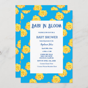 Invitation Bébé Floral En Fleur Baby shower Jaune Bleu Cute
