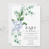 Invitation Bébé Floral Hydrangea Bleu Dans Douche Fleurie (Devant)