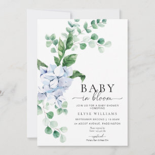 Invitation Bébé Floral Hydrangea Bleu Dans Douche Fleurie